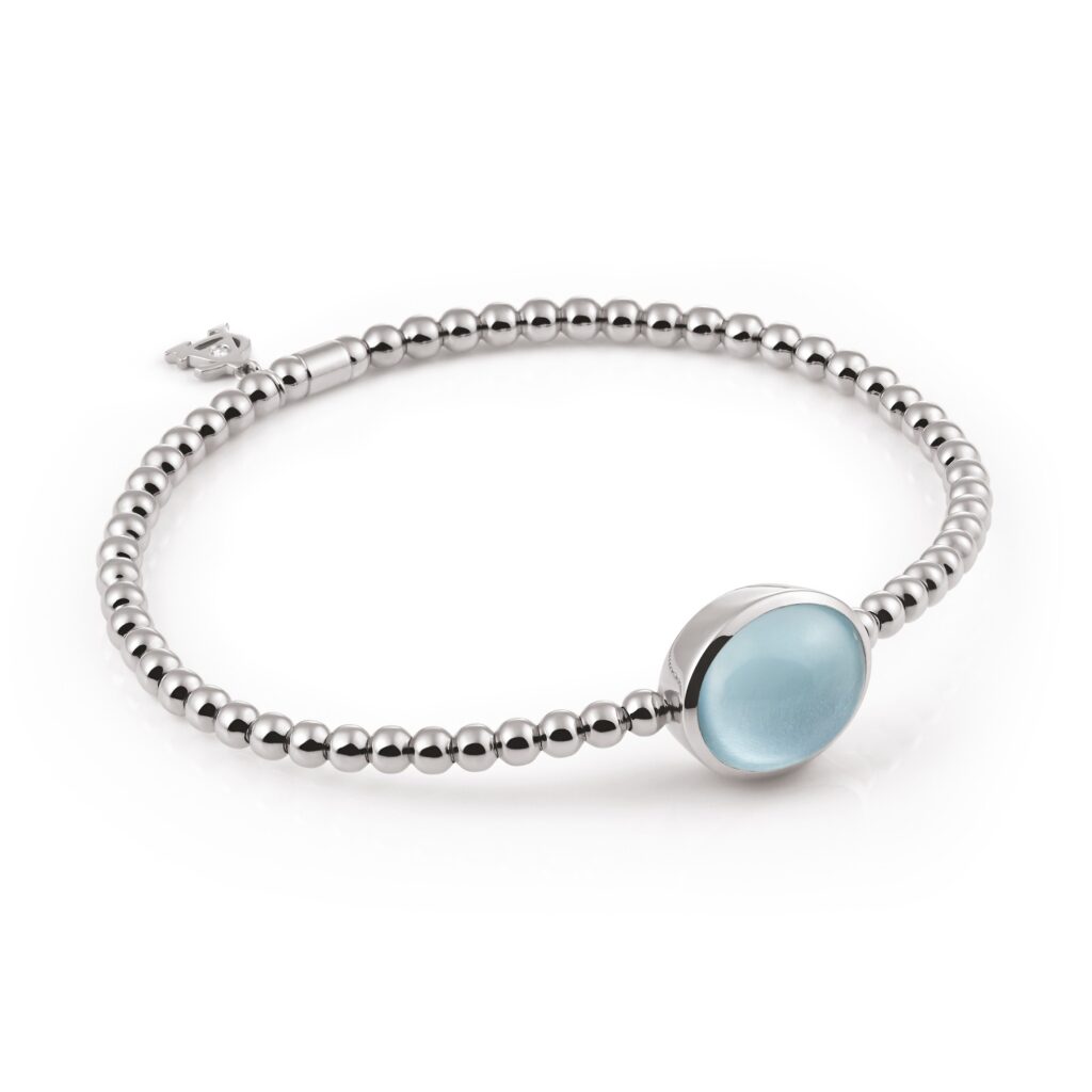 Al Coro "Stretchy" Armband aus Weißgold mit Aquamarin.