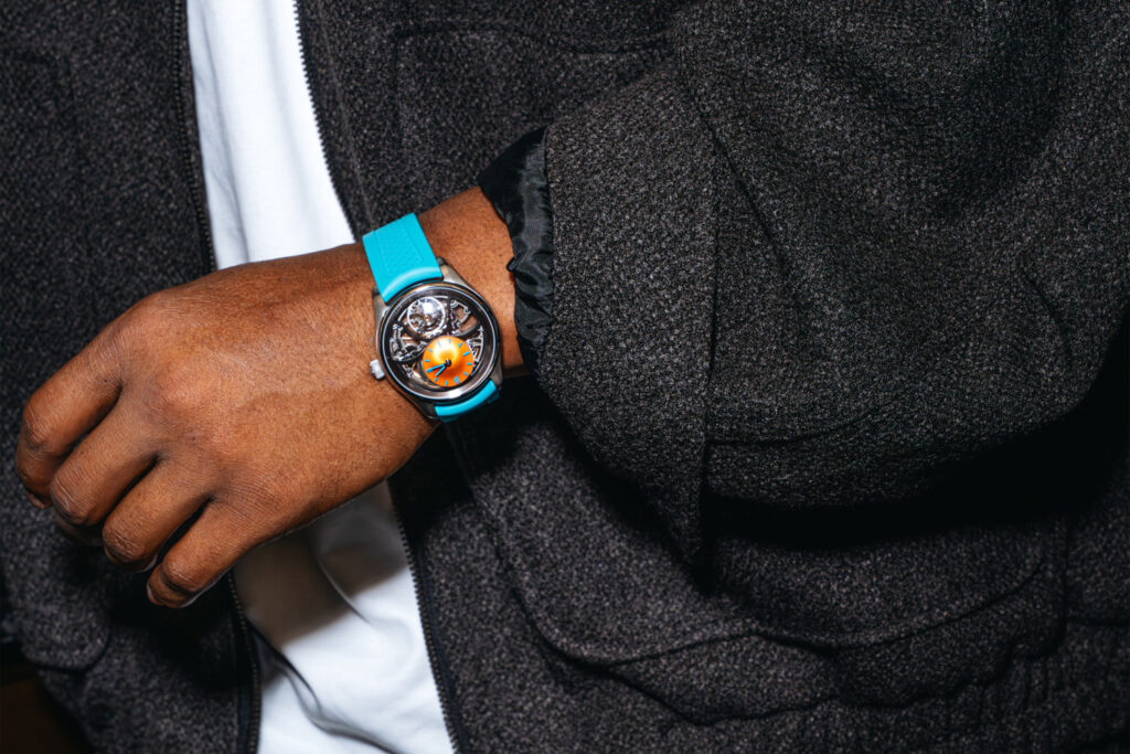 Uhr von H. Moser & Cie. am Handgelenk von NFL-Footballspieler Saquon Barkley