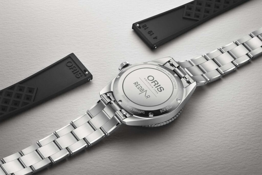 Oris x RedBar Divers Limited Edition II wristwatch, back view