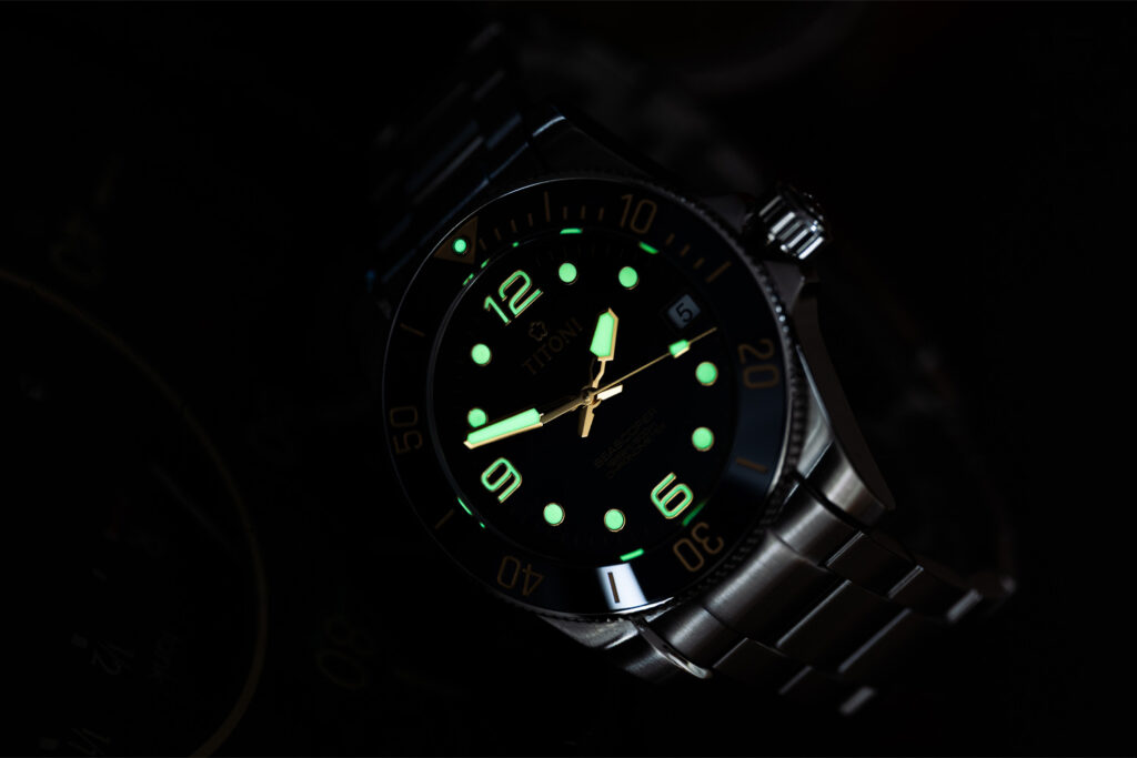 The Seascooper 600 by Titoni glows in the dark.