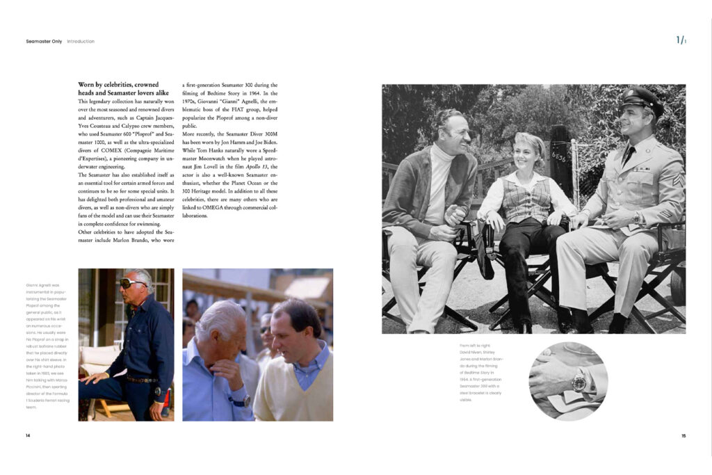 Doppelseite aus dem Buch „Seamaster Only“ von Grégoire Rossier und Anthony Marquié, erschienen bei Watchprint