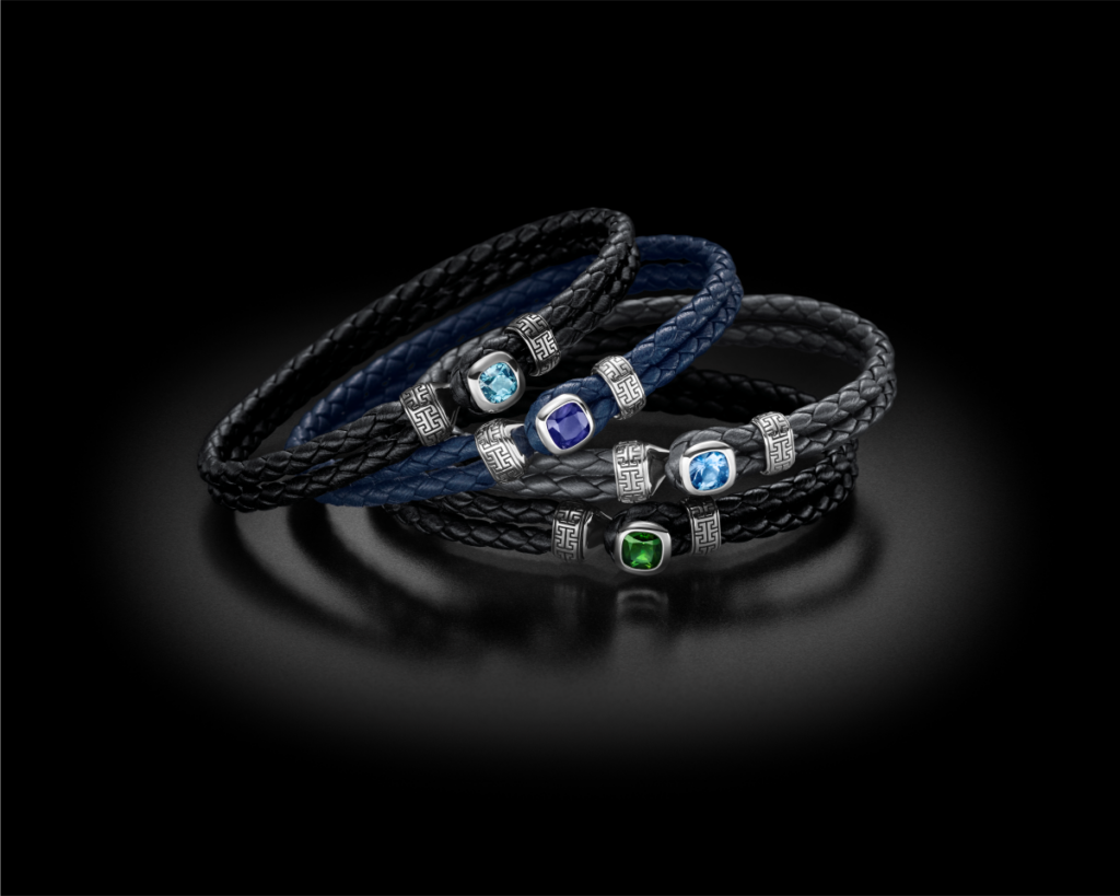 Magior Jewelry Armbänder Leder und Gold und Farbsteine