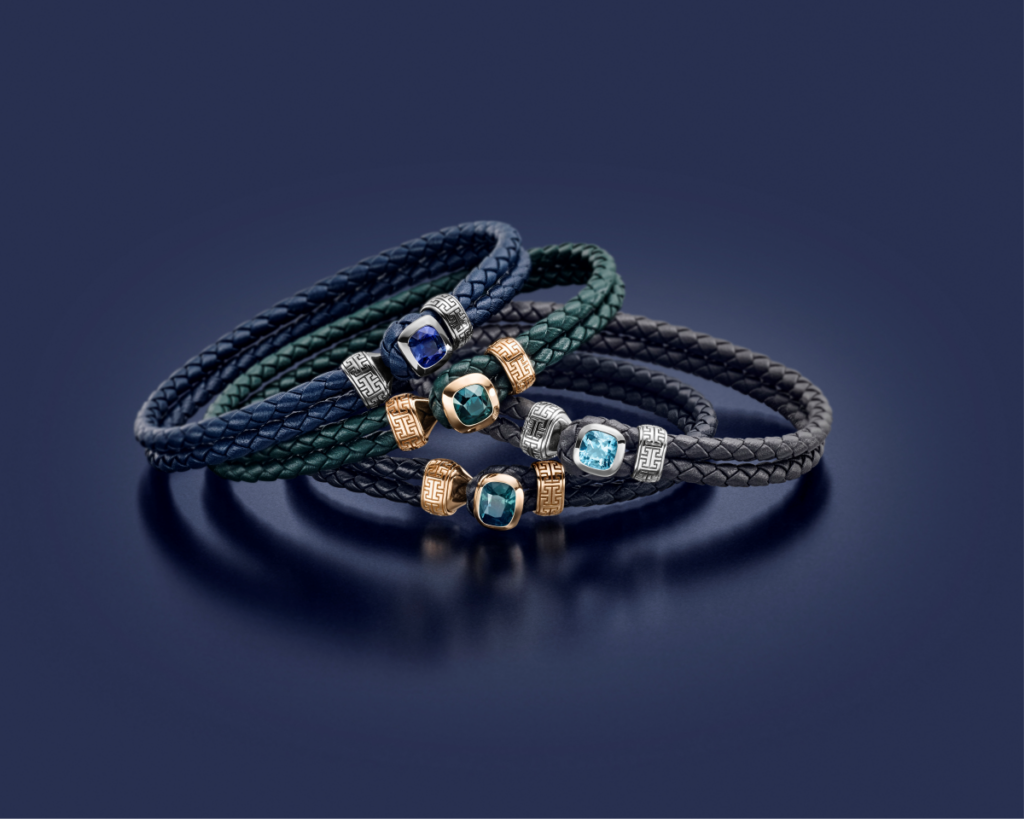 Magior Jewelry Armbänder Leder und Gold und Farbsteine