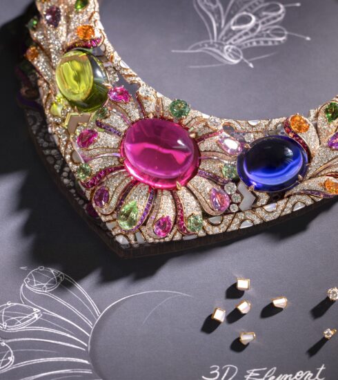 Bulgari Collier Polychormatic Bloom mit Peridot, Rubellit und Tansanit. © Bulgari