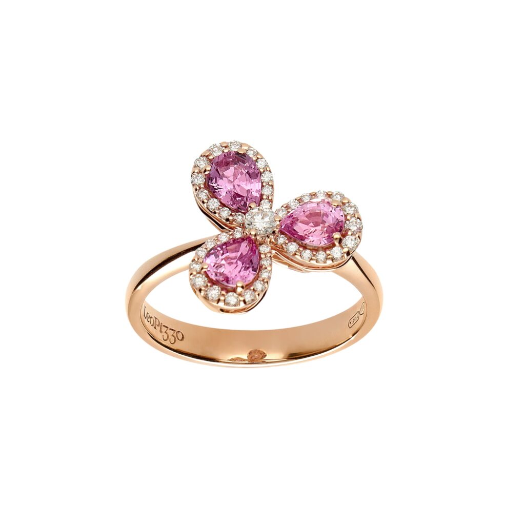 Venezia Ring aus Roségold mit Brillanten und pinken Saphiren. © Leo Pizzo