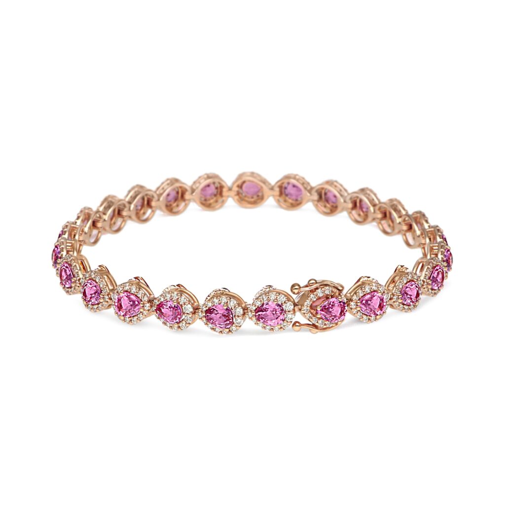 Venezia Armband aus Roségold mit Brillanten und pinken Saphiren. © Leo Pizzo