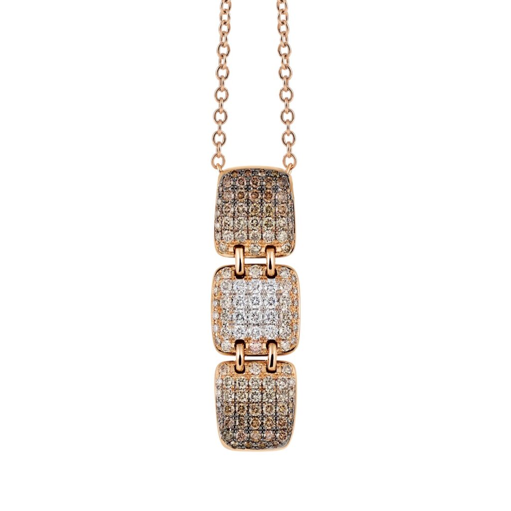 "La Piazza" Kette mit Anhänger aus Roségold mit Diamant-Pavé.
