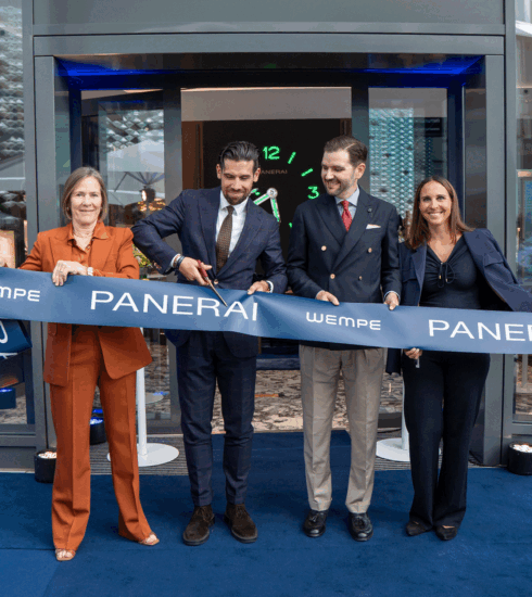 Kim-Eva Wempe, Marvin Klaedtke (Geschäftsführer - Panerai Boutique) und Guillermo del Nogal (CCO Panerai) bei der Eröffnung der Panerai-Boutique in Stuttgart