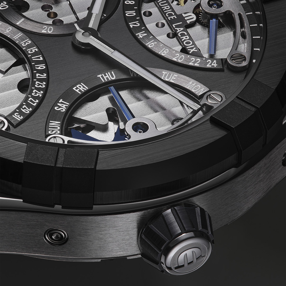 Armbanduhr Aikonic Master Triple Retrograde von Maurice Lacroix, Nahaufnahme Krone