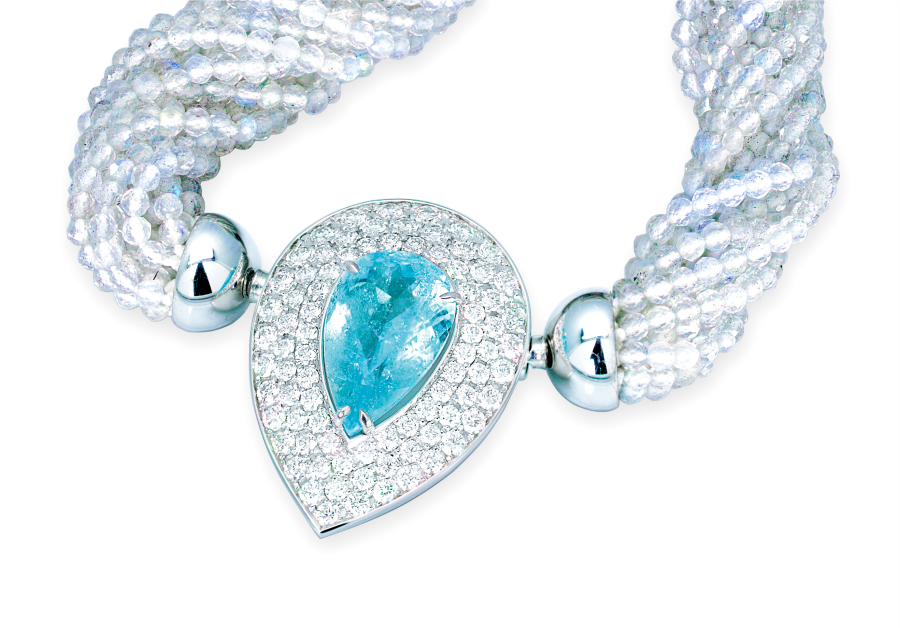 Schließe in Weißgold mit Brillanten und Paraiba Turmalin