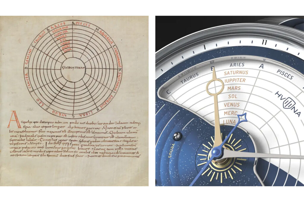 Universum Mechanical Cosmographia von Hvilina, Nahaufnahme Zifferblatt plus Zeichnung