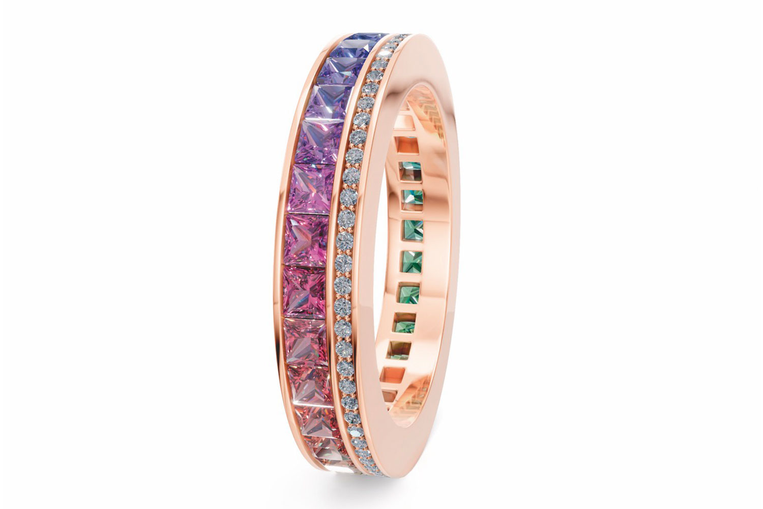 Ring von Frieden mit Saphiren im Regenbogendesign