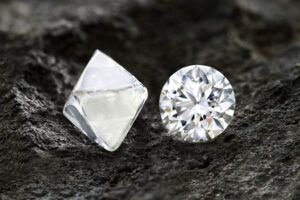 Natural rough diamond and polished natural diamond. © Natural Diamond Council