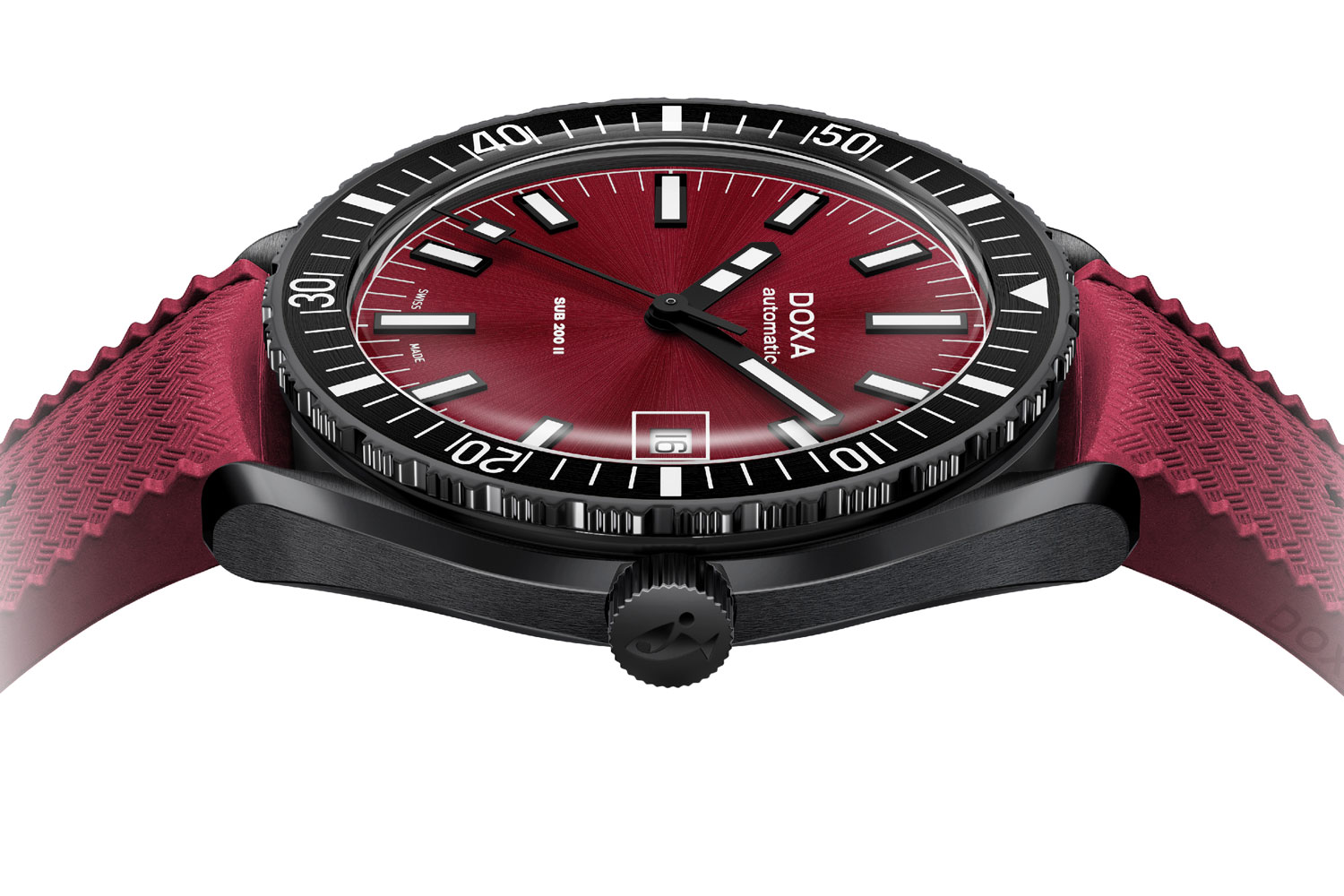 SUB 200 II von Doxa mit rotem Zifferblatt und schwarzem Gehäuse