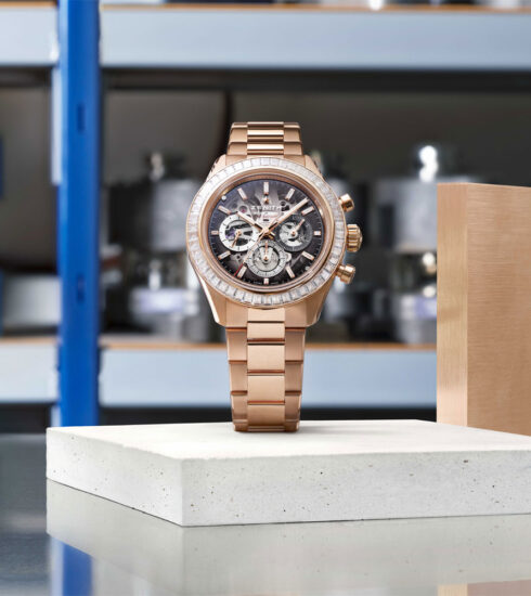 Zenith Chronomaster Sport Skeleton, with a rose gold case and bracelet and a diamond bezel