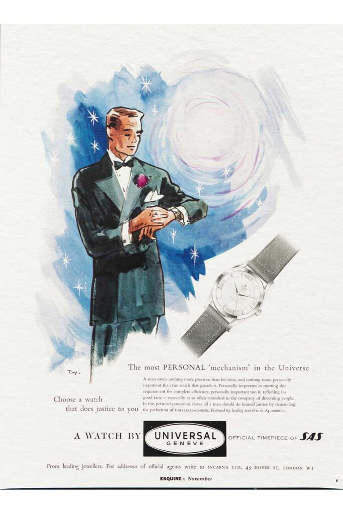 Werbeanzeige von Universal Geneve aus den 1950er-Jahren