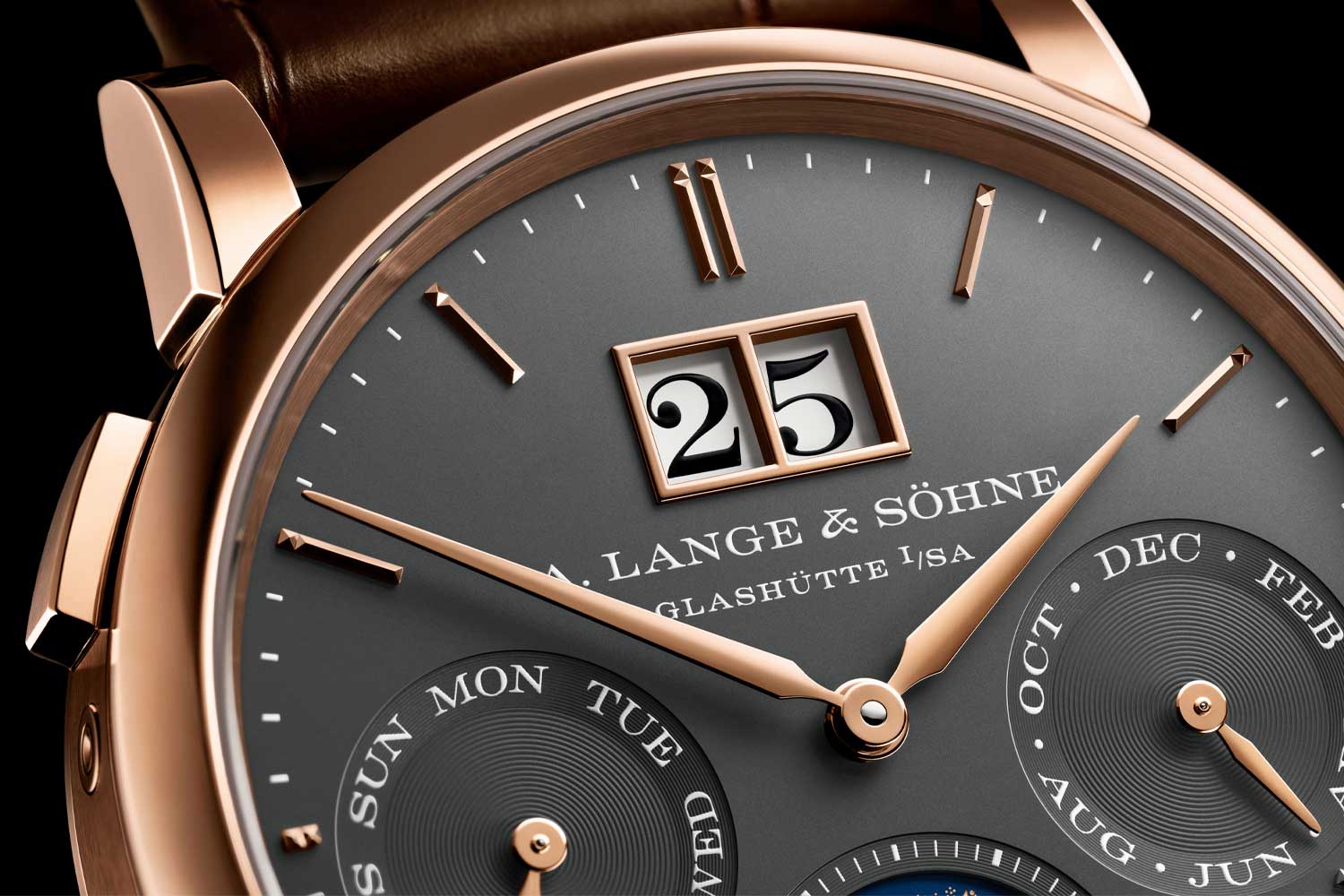 Lange Saxonia Jahreskalender, Close up Zifferblatt