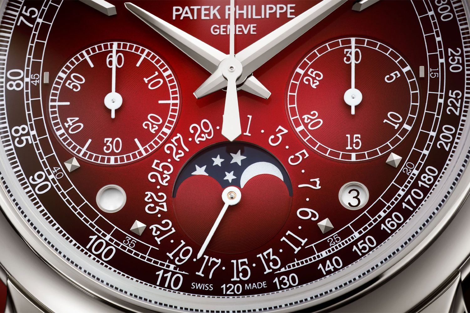 A close-up of the dial of the Patek Philippe 5270