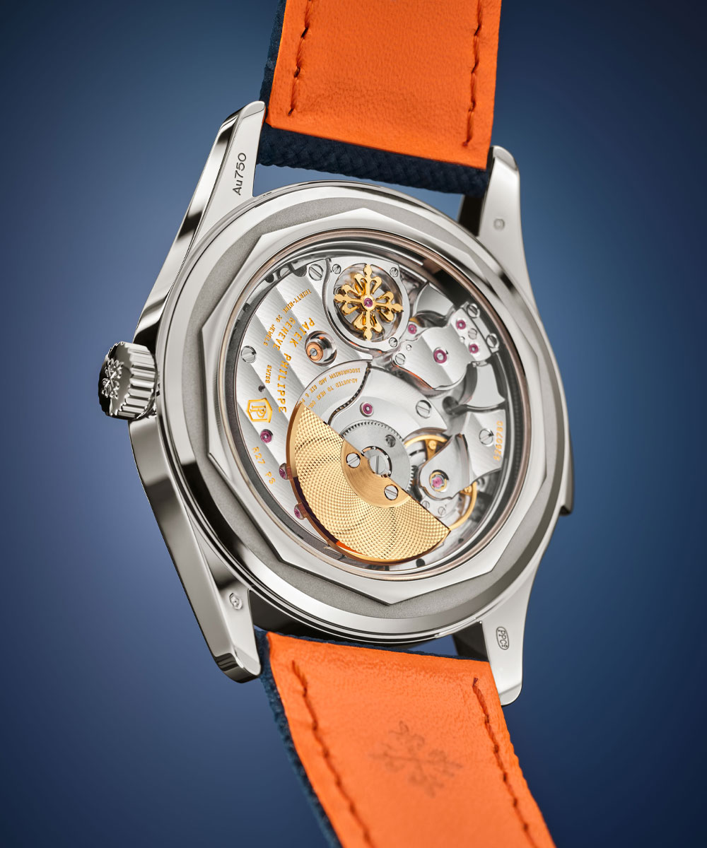 The back of the Patek Philippe Calatrava, reference 7047G-001, showing the Caliber R 27 PS