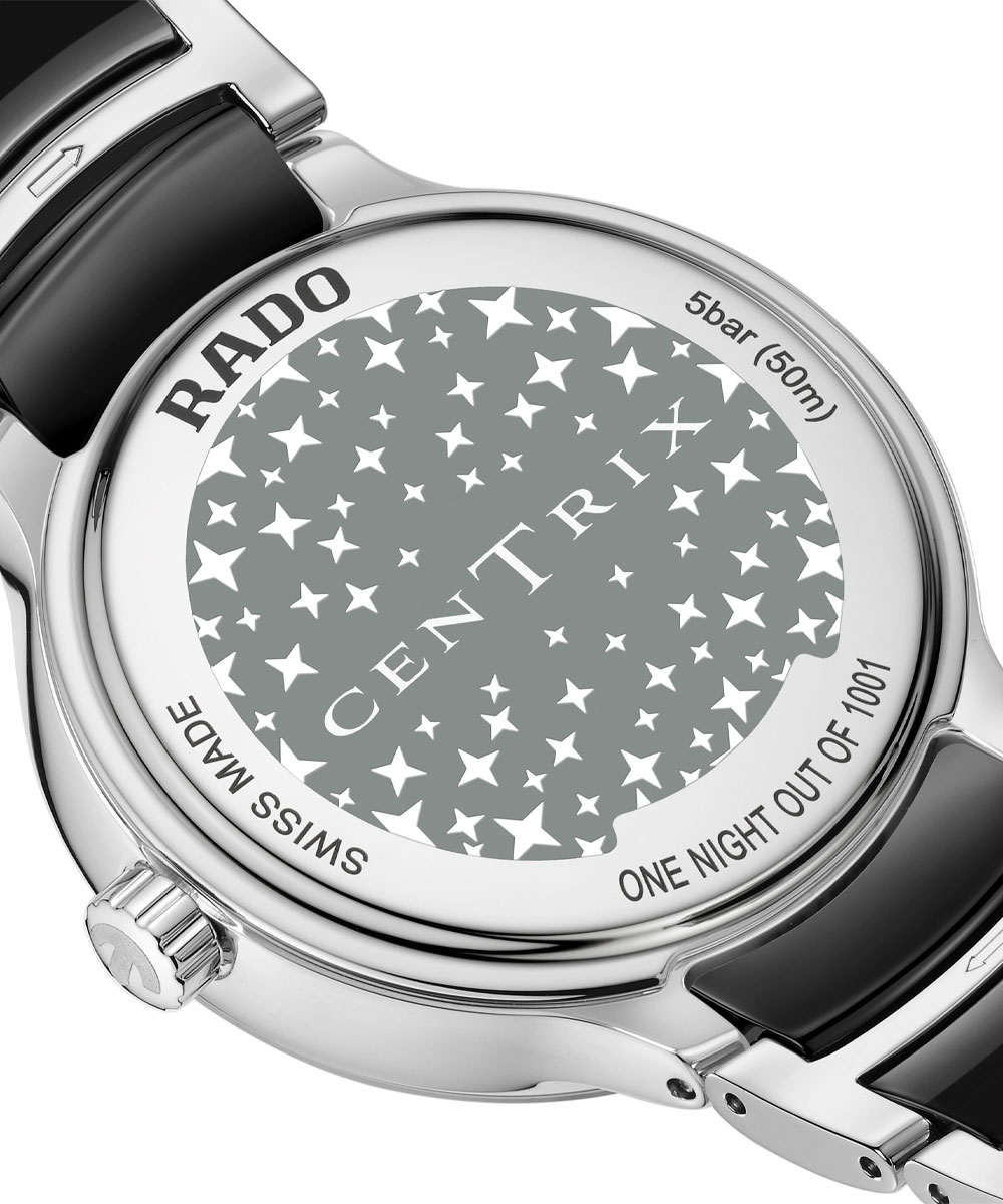 Limitierte Centrix mit Mondphase von Rado, garvierter Gehäuseboden