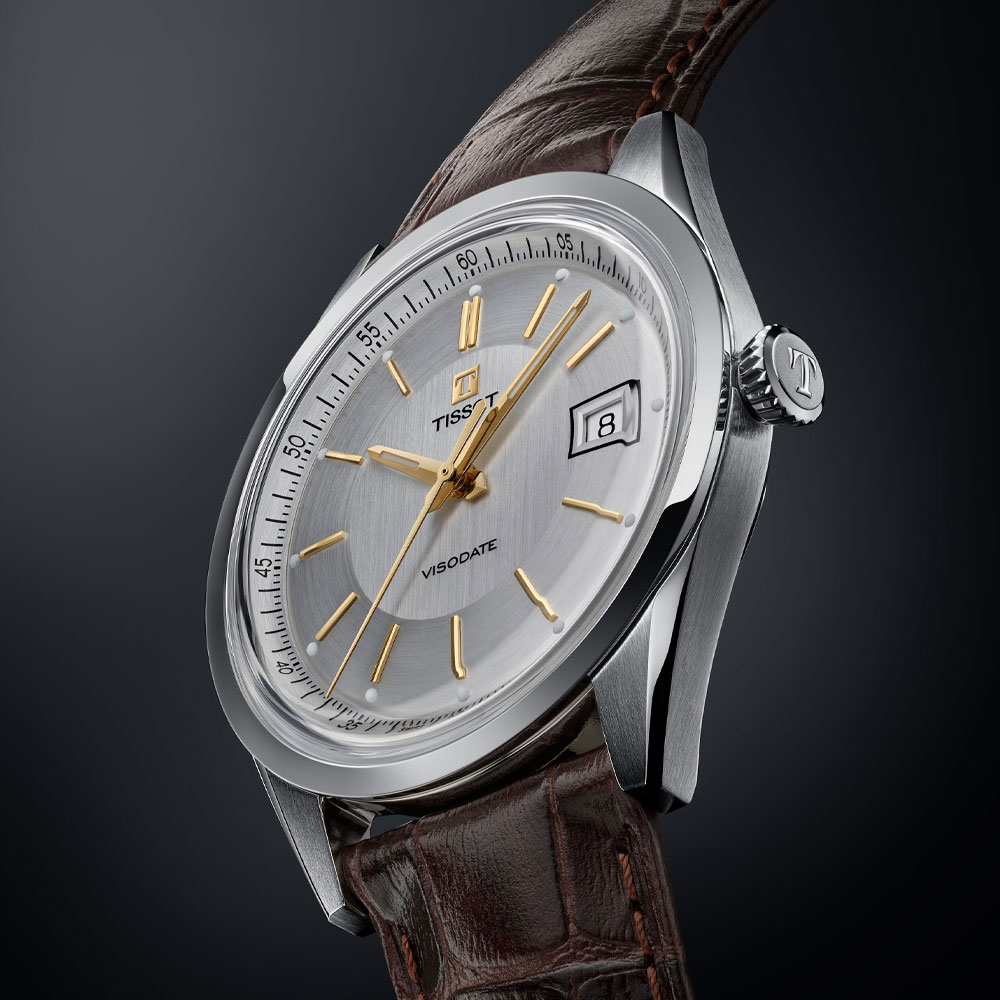 Visodate von Tissot mit silberfarbenem Zifferblatt, von der Seite