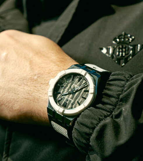 The olive-green Aikonic by Maurice Lacroix on the wrist