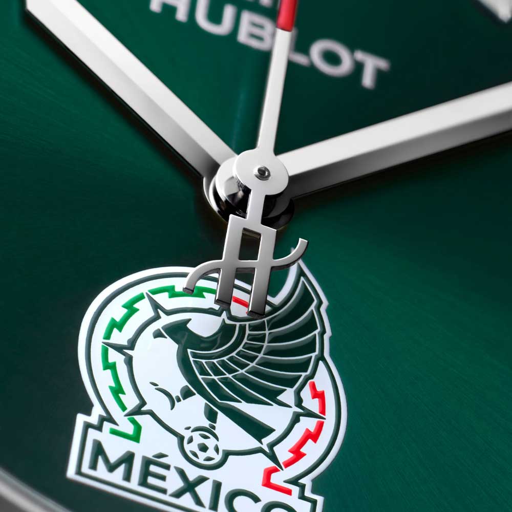 Close-up of the dial of the Hublot Classic Fusion Chronograph SNM Titanium