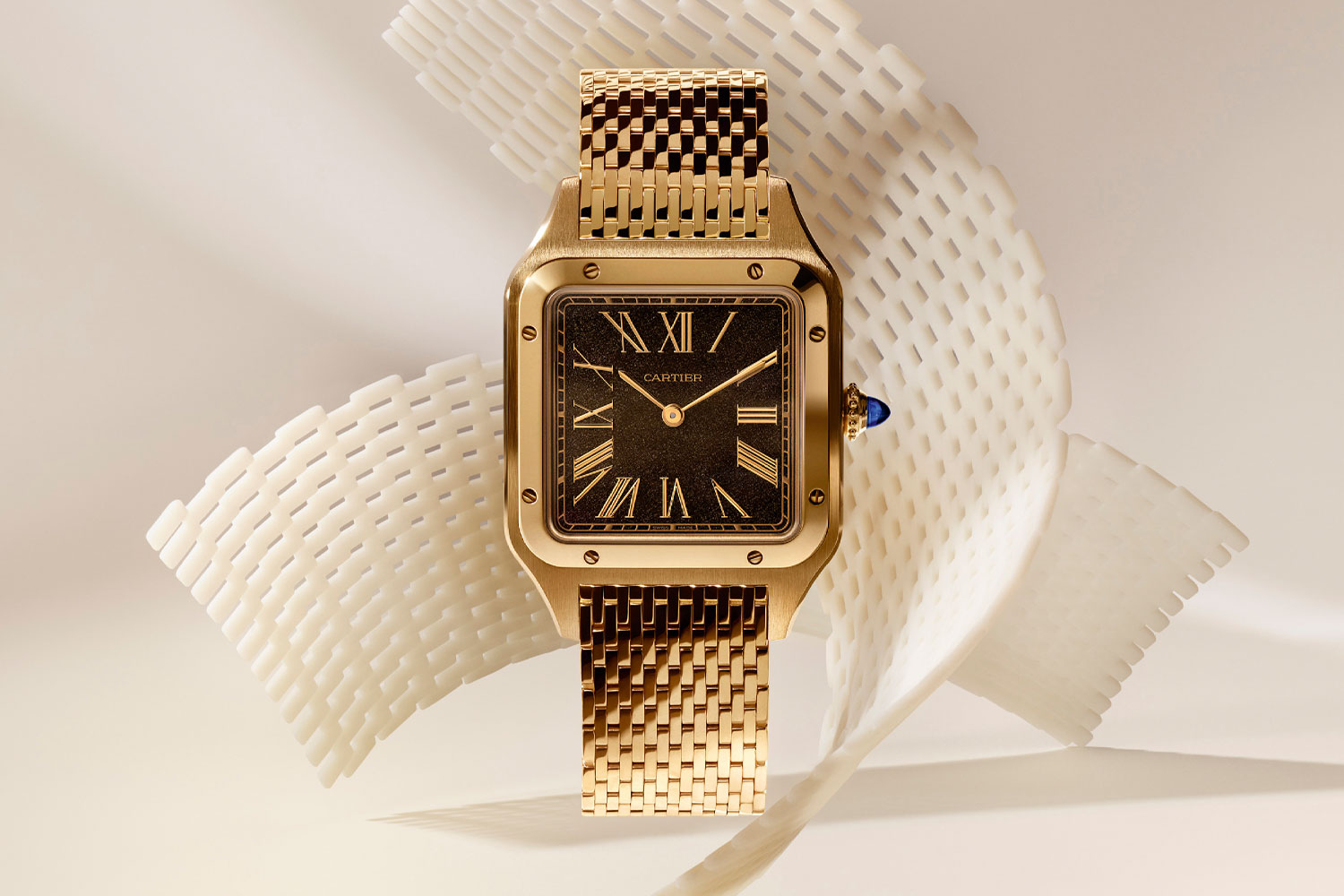 Cartier Santos-Dumont aus Gold mit Obsidian-Zifferblatt