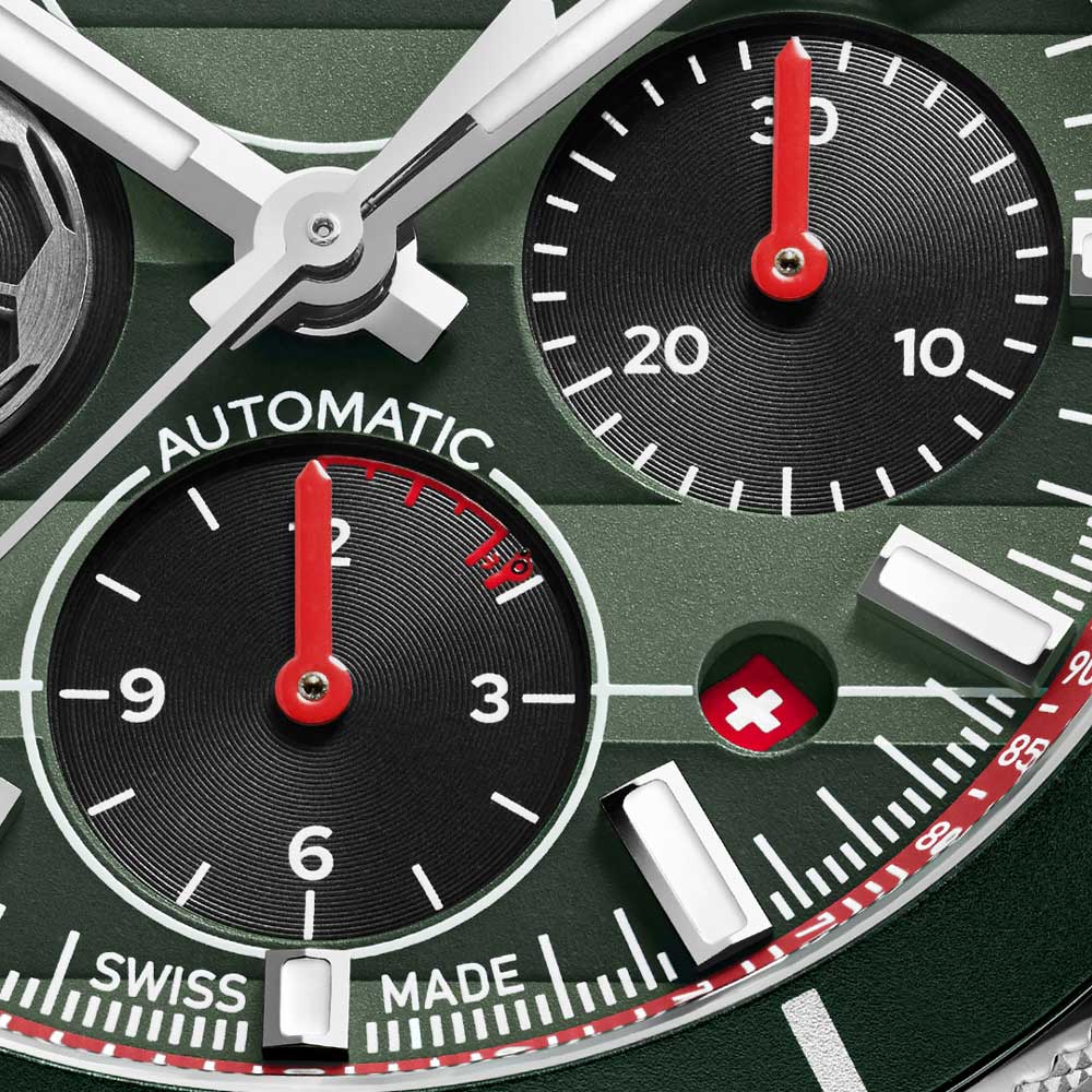 Close-up of the dial of the Adventure Chrono Swiss Football National Team Limited Edition by Norqain
