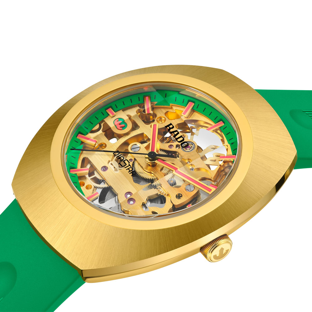 Rado DiaStar Original Skeleton mit grünem Rehaut und grünem Kautschukarmband