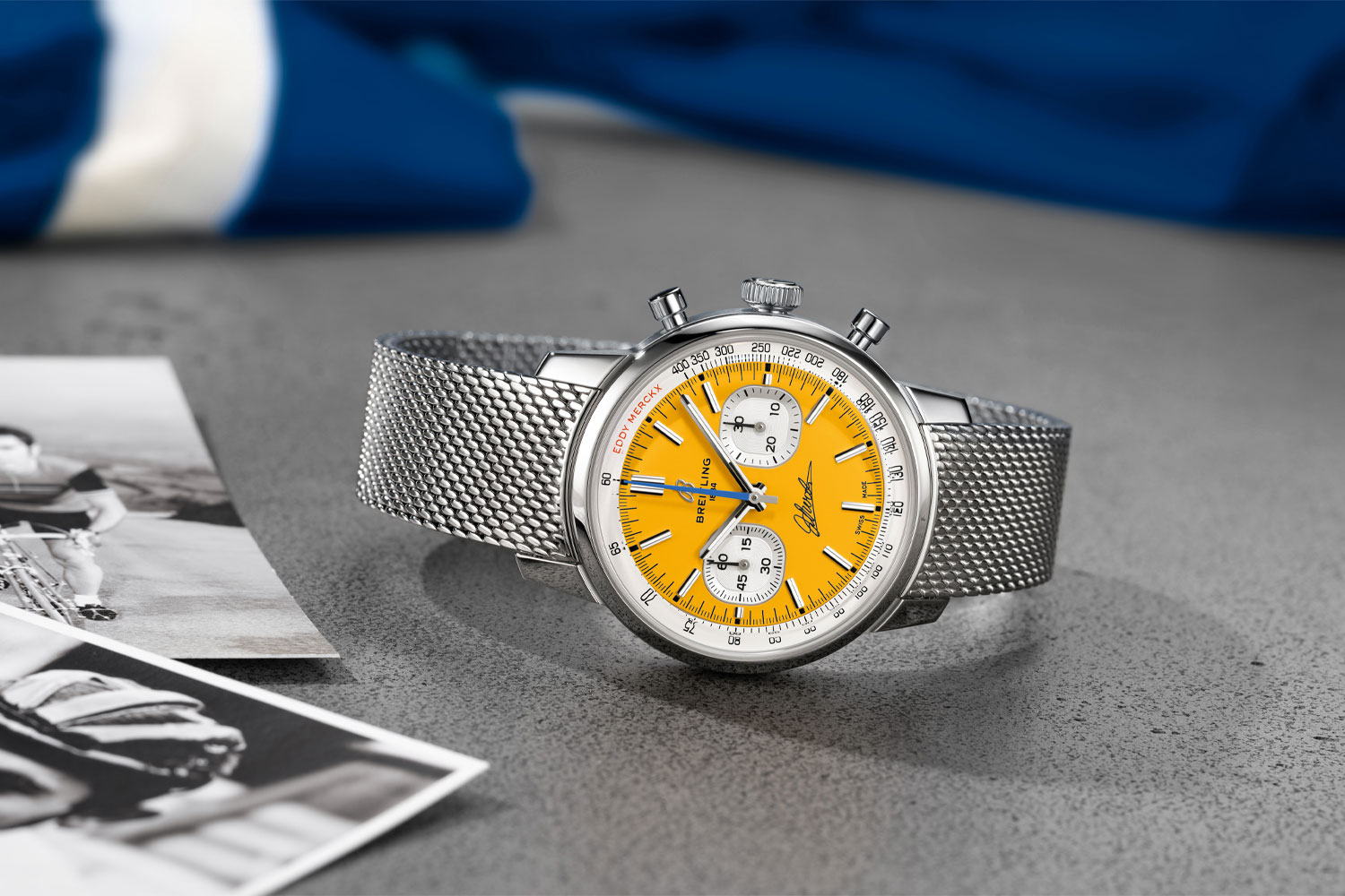Breitling Top Time B01 Eddy Merckx, lying on its side