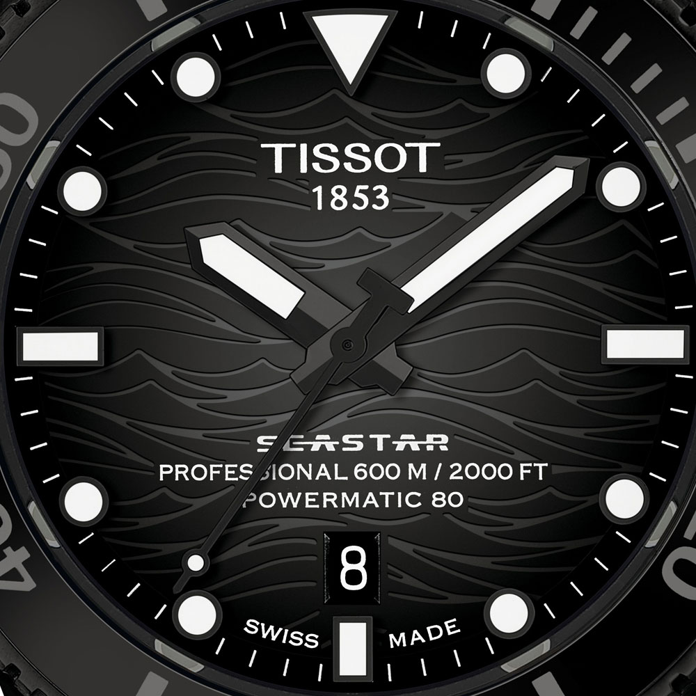 Tissot Seastar 2000 Professional, Nahaufnahme schwarzes Zifferblatt
