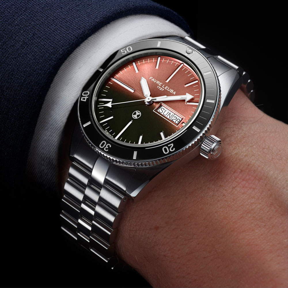 Favre Leuba's Deep Raider Day Date on the wrist