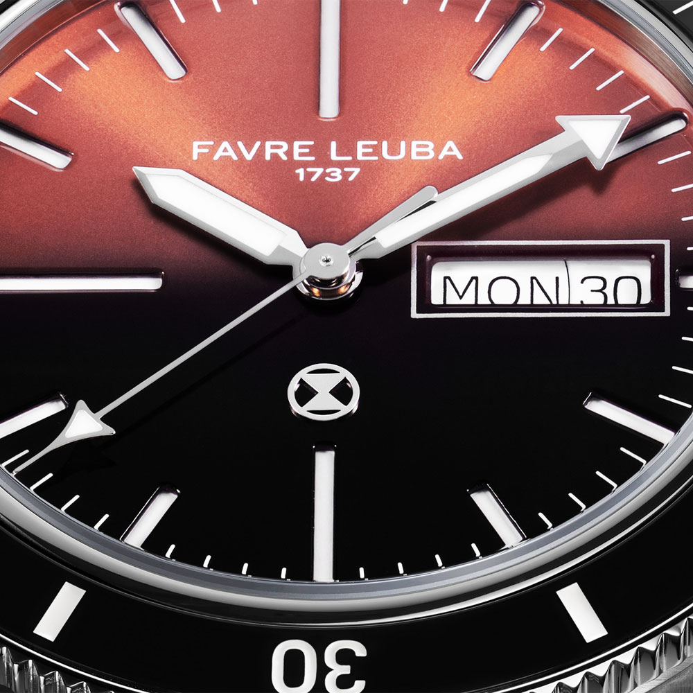 Deep Raider Day Date by Favre Leuba, close-up of the dial