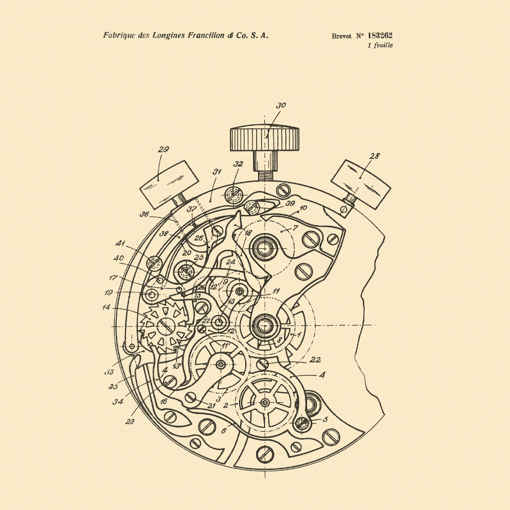 Patent für den Flyback-Mechanismus von Longines.