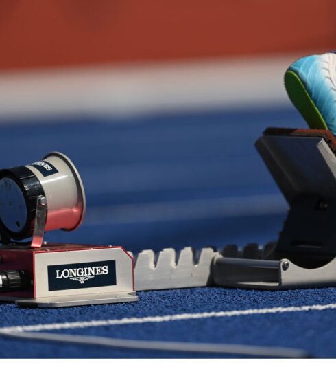 Longines Sportmessung, Installation an einem Startblock für einen Laufwettbewerb