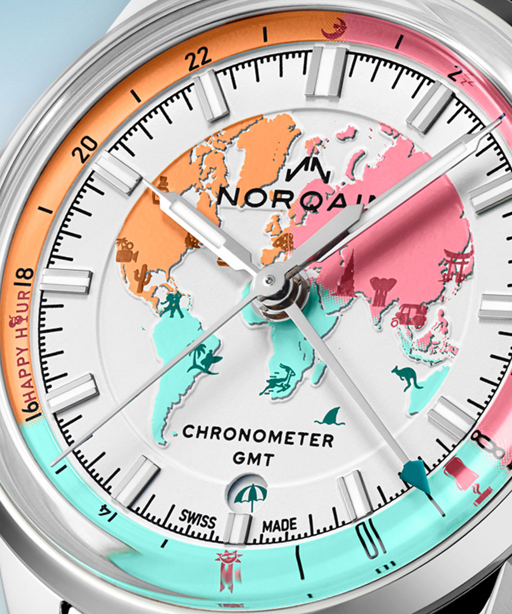 Großaufnahme Zifferblatt Freedom GMT Enjoy Life Holiday Limited Edition von Norqain