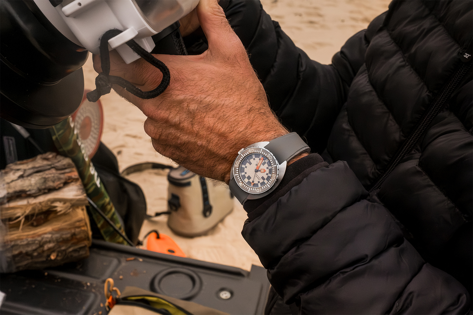 DOXA SUB Army 200T for Hodinkee on a diver's wrist