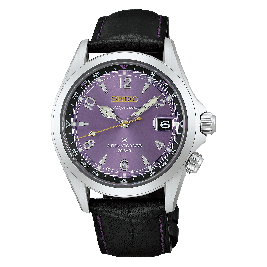 Seiko Prospex Alpinist HBC006J1 with a purple dial and leather strap