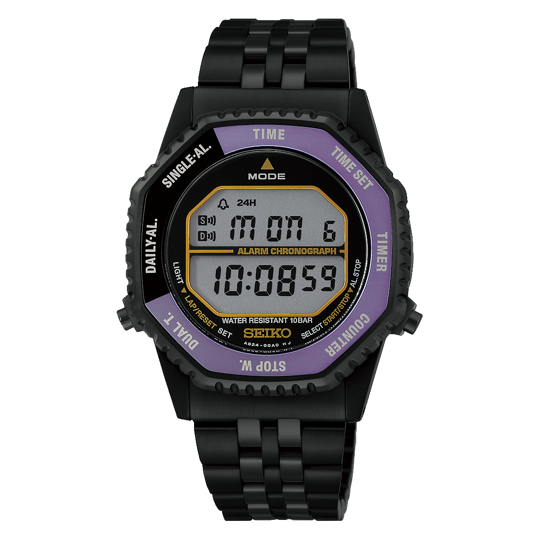 Seiko HFL001P1 Digital Alarm Chronograph in Black and Purple