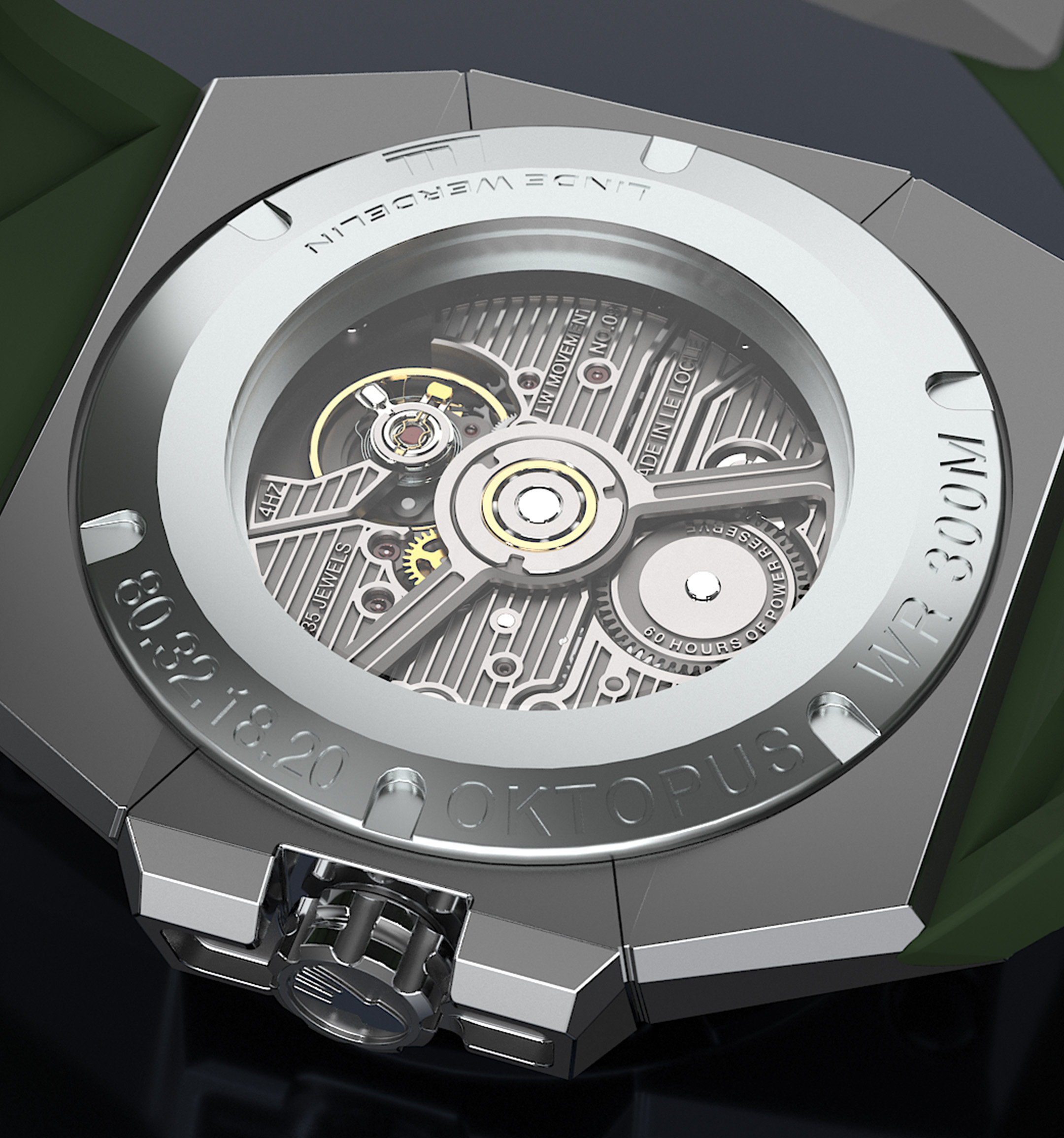 Rückseite der Linde Werdelin Oktopus III mit Kaliber LW09