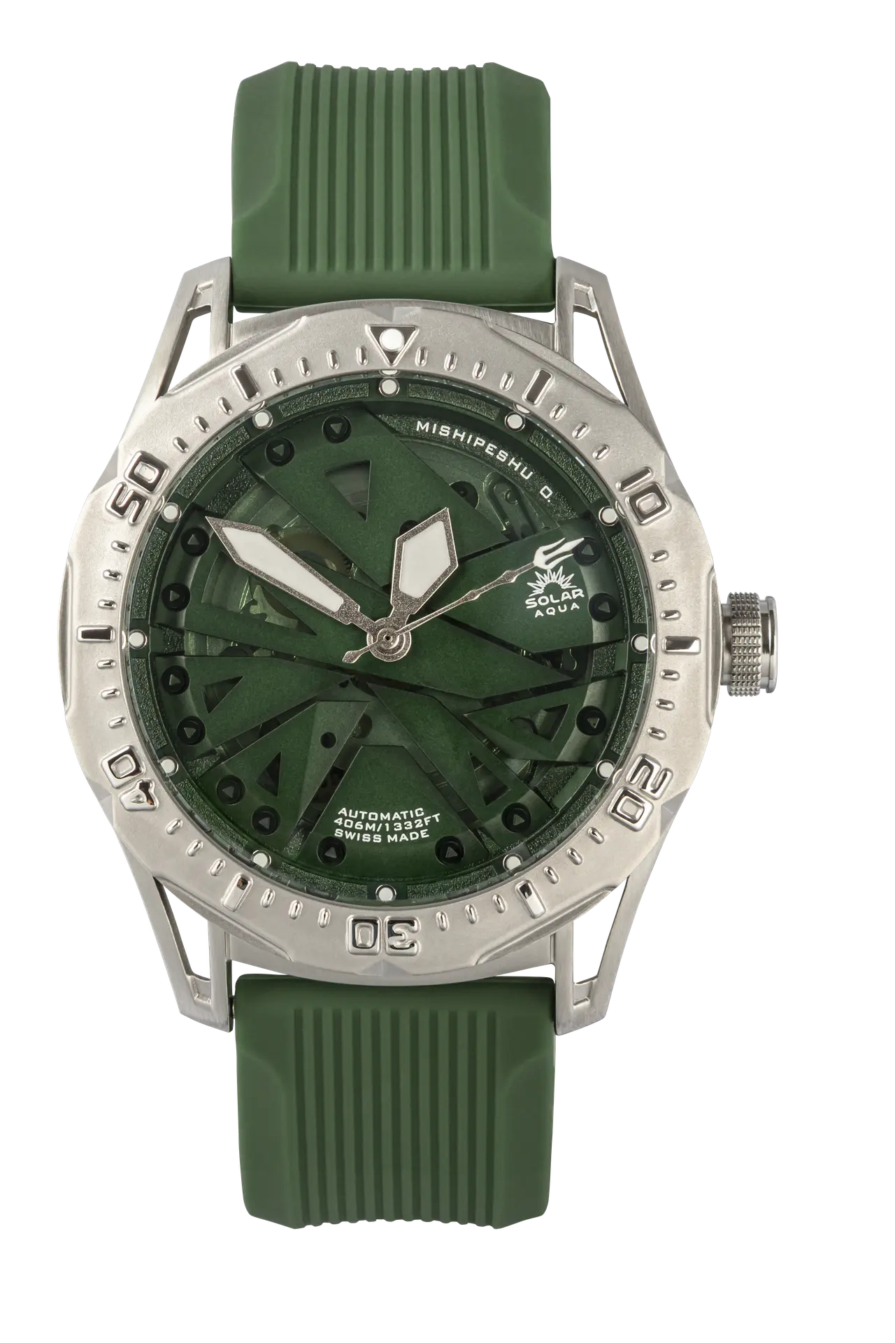 Solar Aqua Mishipeshu Odino with a green dial