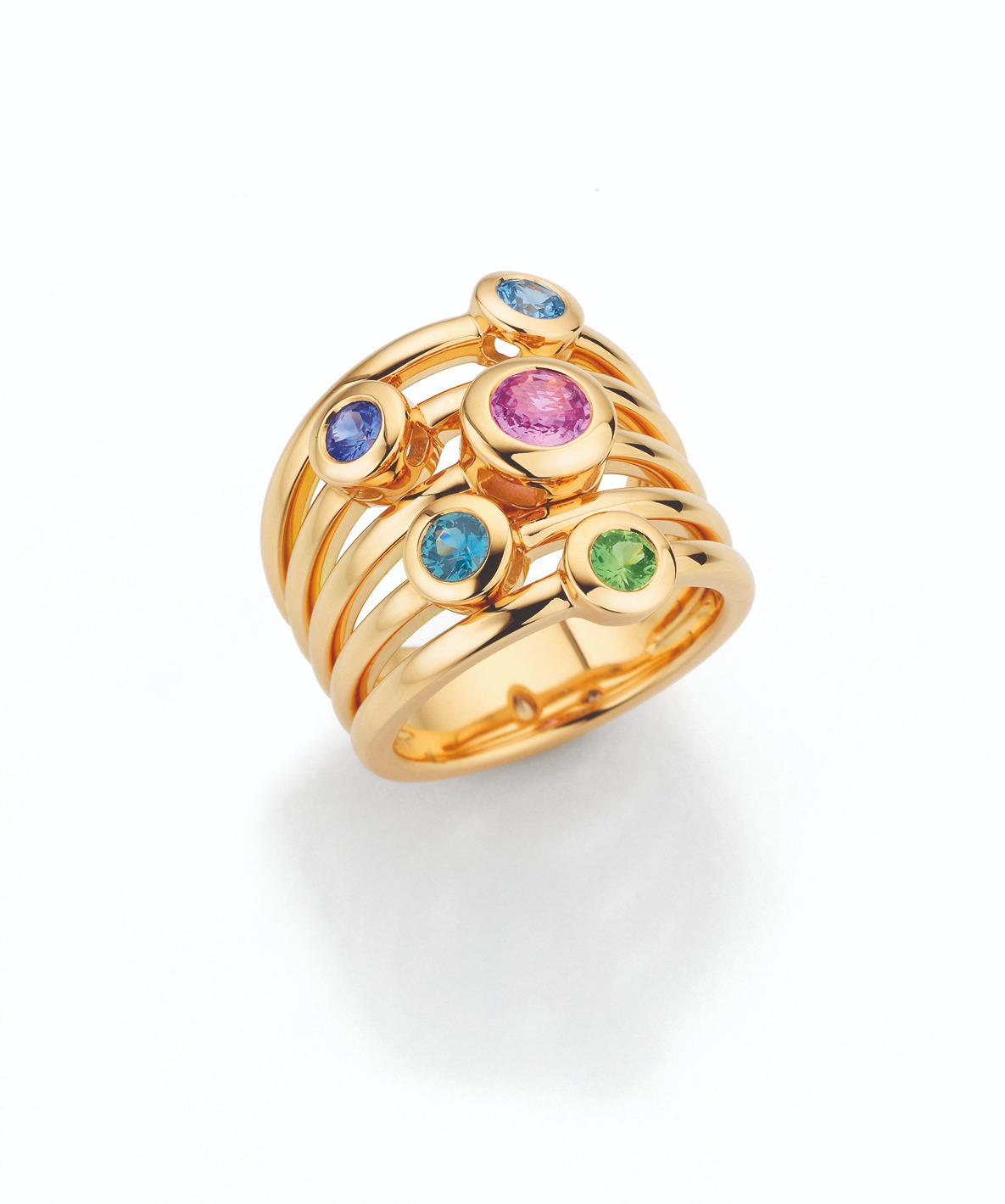 Aufgefächerter Ring der Kollektion Pop Up von A. Odenwald mit farbigen Saphiren