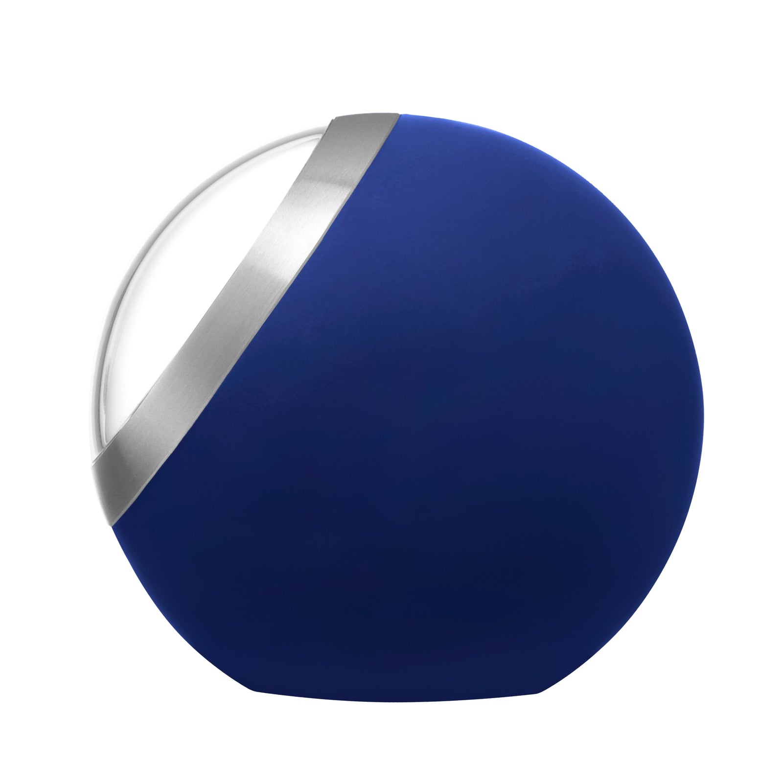 Close-up of the blue Mondaine Globe Clock