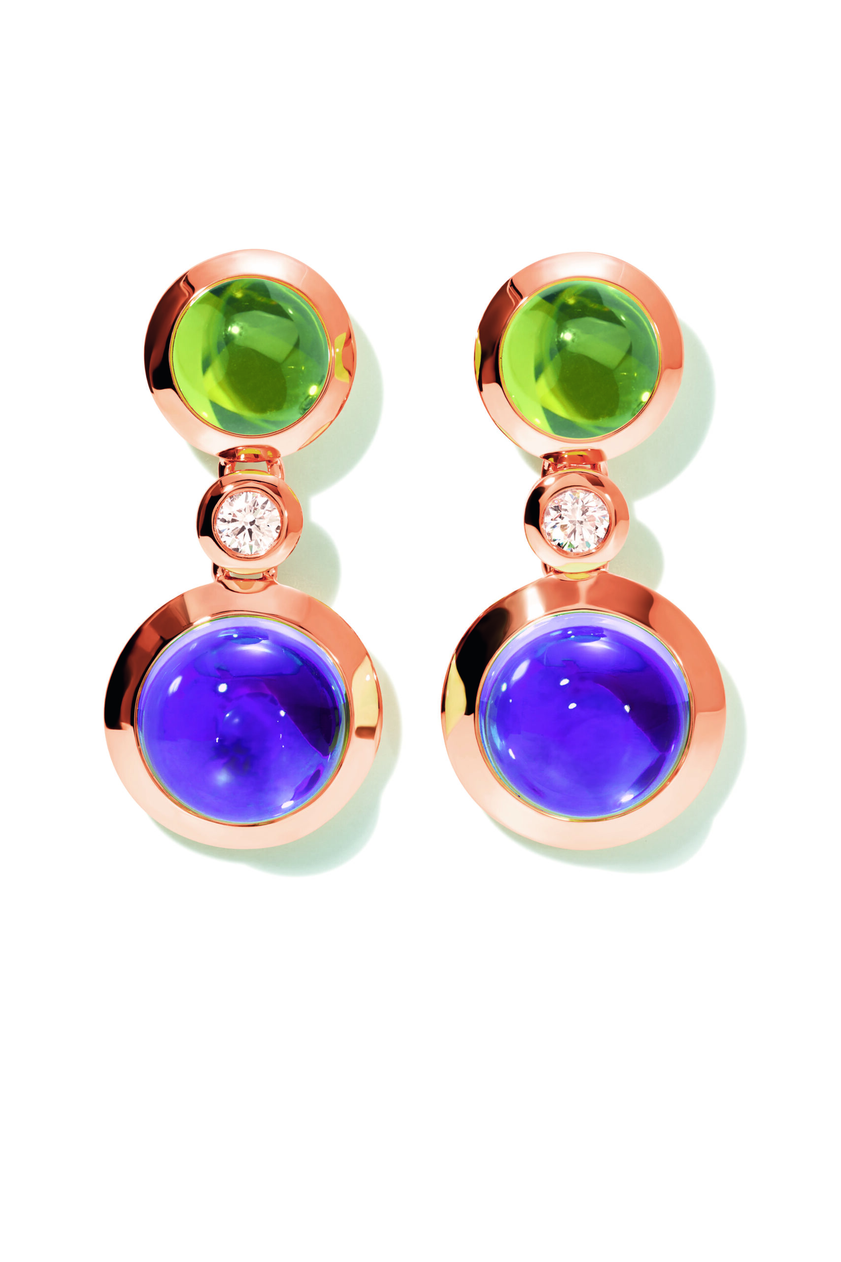 BOUTON Ohrringe von Tamara Comolli mit grünen und violetten Edelsteinen