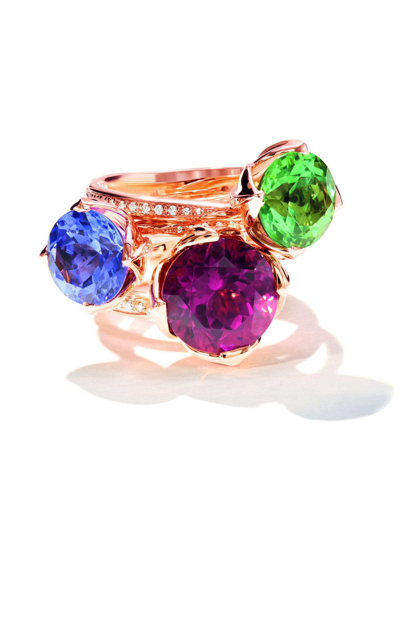 Drei TULIP Ringe von Tamara Comolli mit Tansanit, grünem und violettem Turmalin