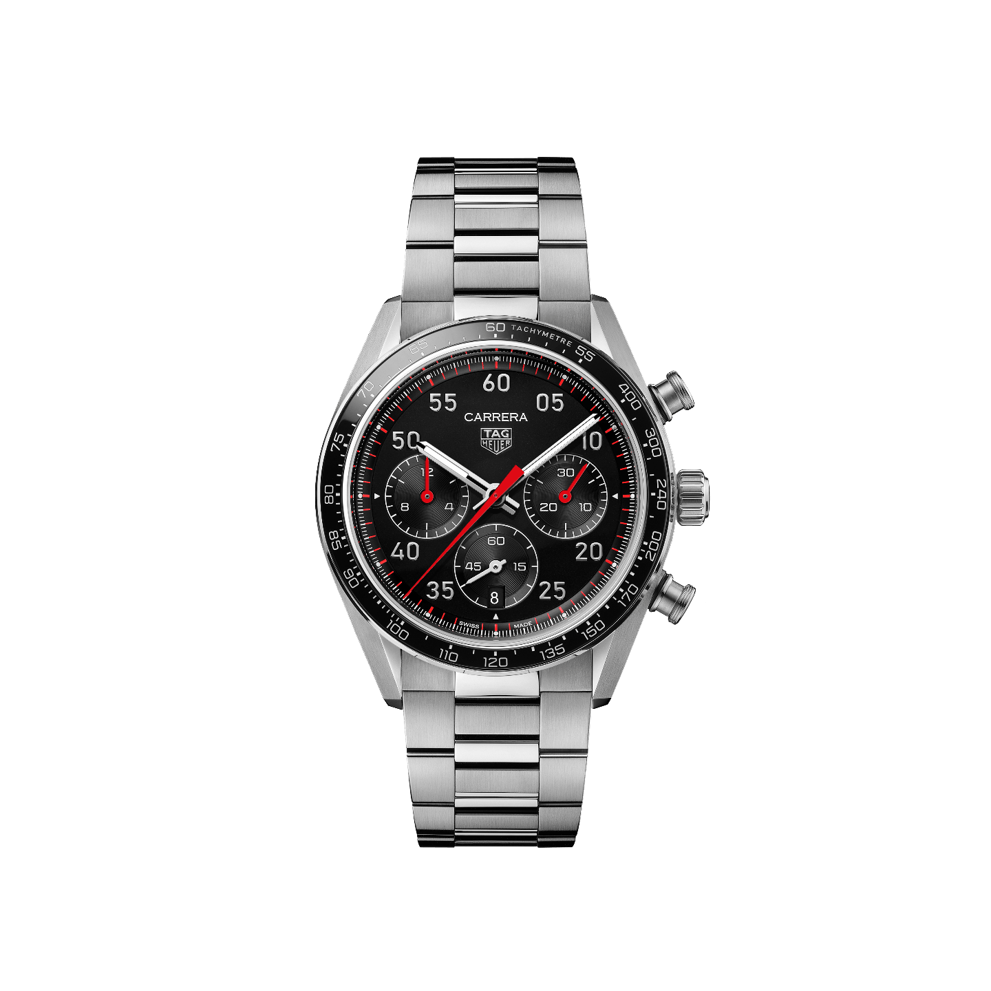 TAG Heuer Carrera Chronograph Sport with a black dial and red accents, reference CDB2110.BA0054