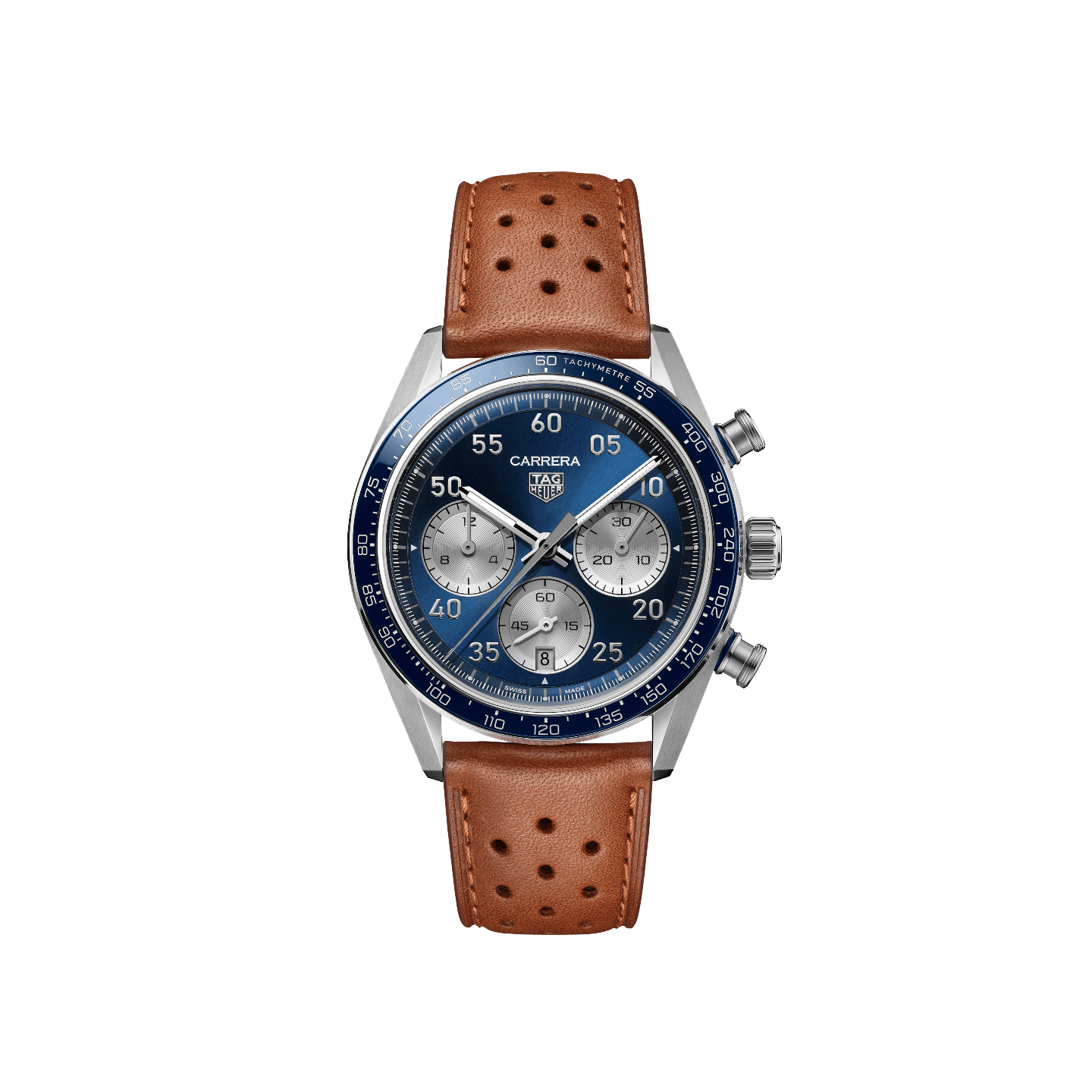 TAG Heuer Carrera Chronograph Sport with a blue dial and brown leather strap, reference CDB2111.FC8378