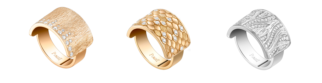Drei Piaget-Glow-Ringe in Roségold, Gelbgold und Weißgold