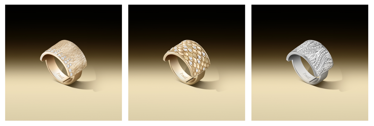 Piaget-Glow-Ringe mit Diamanten und unterschiedlichen Goldoberflächen